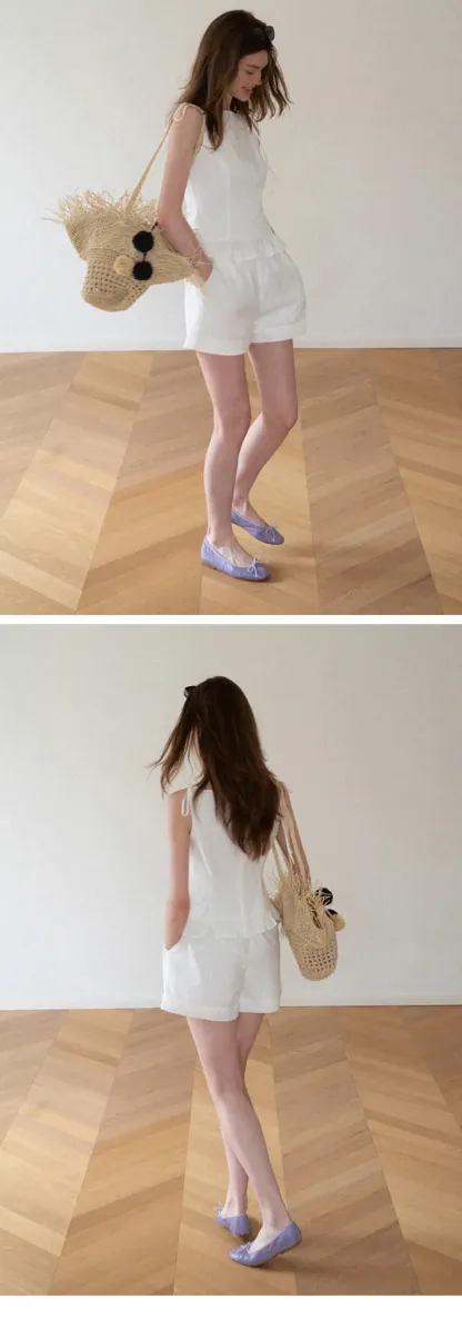 Ruffled Hem Sleeveless Top and Drawstring Waist Shorts