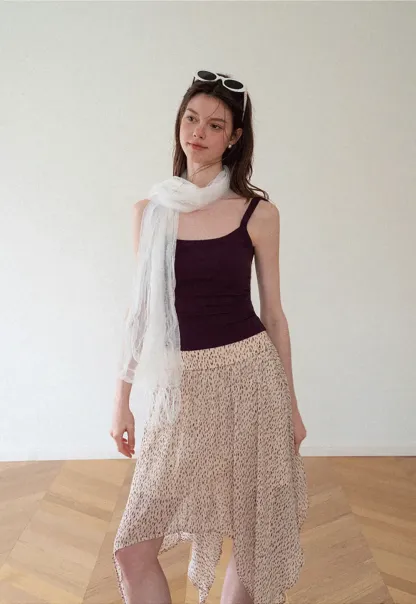 Cropped Square Neck Ribbed Knit Tank Top