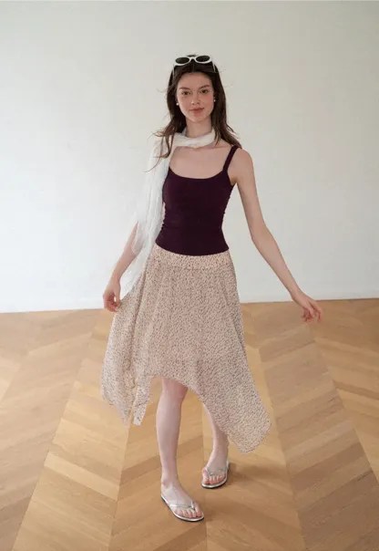 Cropped Square Neck Ribbed Knit Tank Top