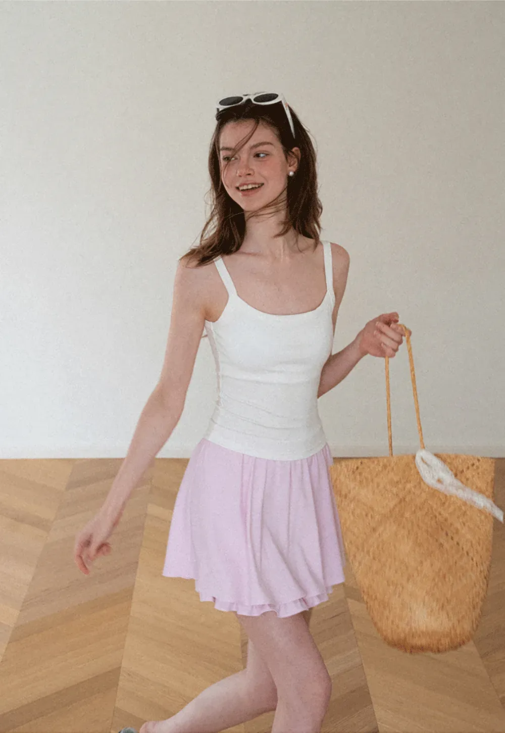 Cropped Square Neck Ribbed Knit Tank Top