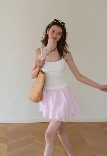 Cropped Square Neck Ribbed Knit Tank Top