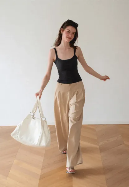 Cropped Square Neck Ribbed Knit Tank Top