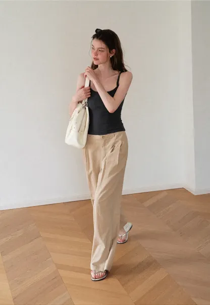 Cropped Square Neck Ribbed Knit Tank Top