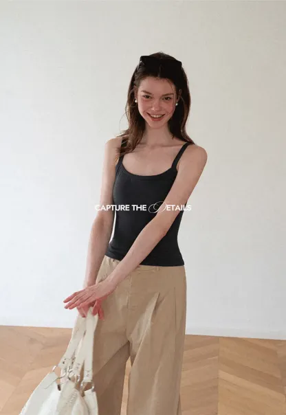 Cropped Square Neck Ribbed Knit Tank Top