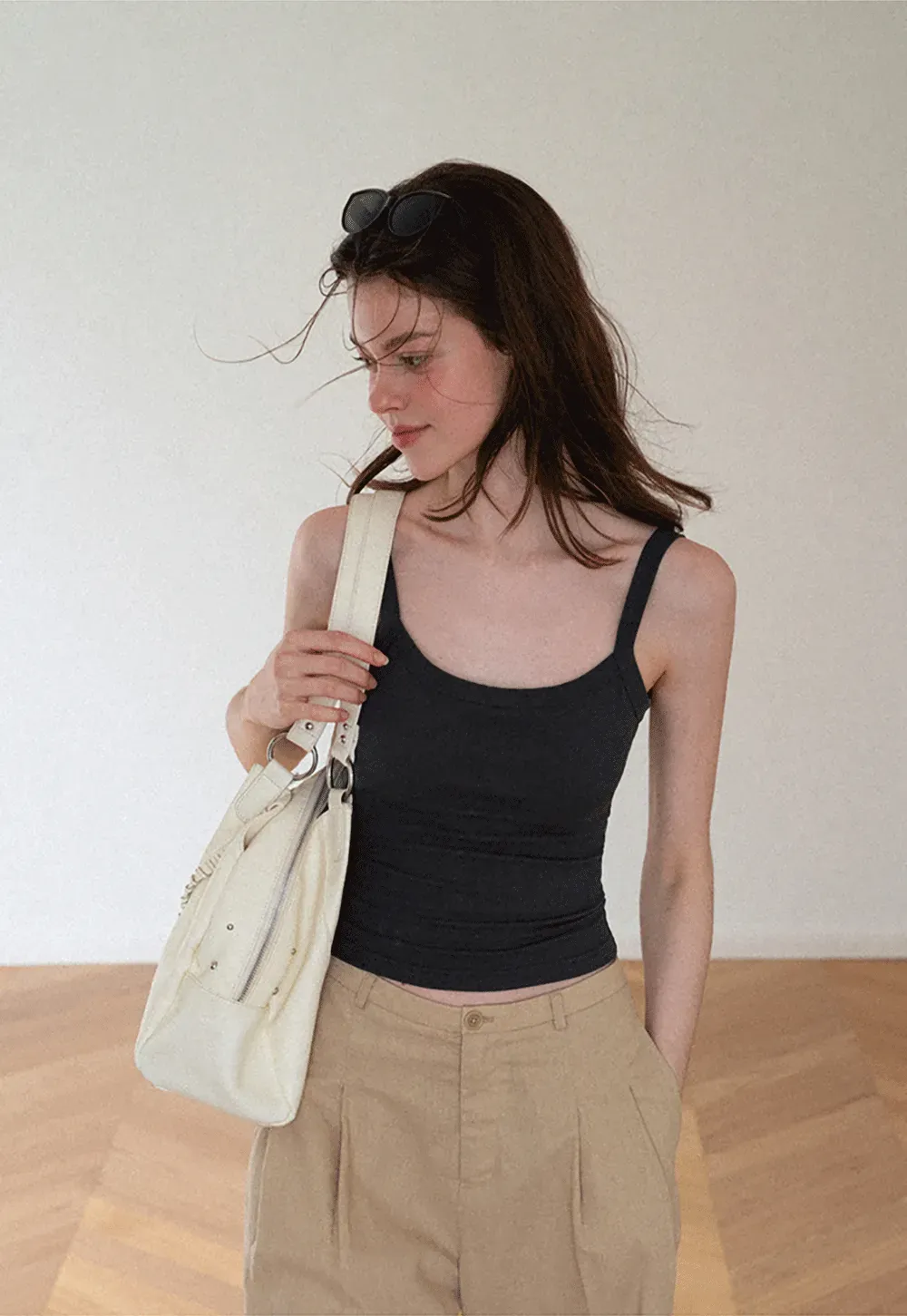 Cropped Square Neck Ribbed Knit Tank Top
