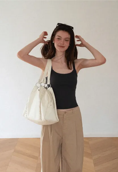 Cropped Square Neck Ribbed Knit Tank Top