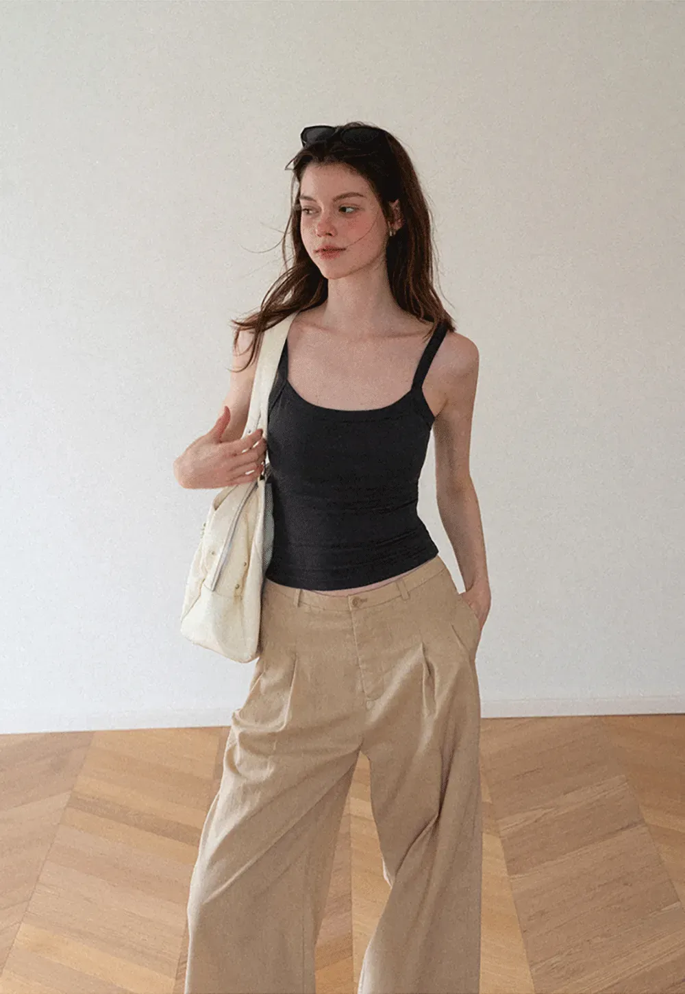 Cropped Square Neck Ribbed Knit Tank Top