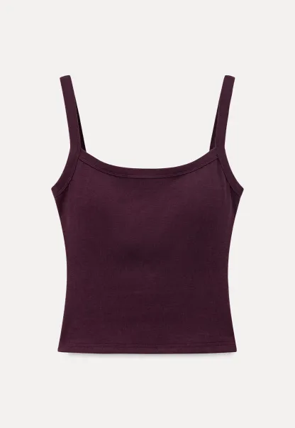 Cropped Square Neck Ribbed Knit Tank Top