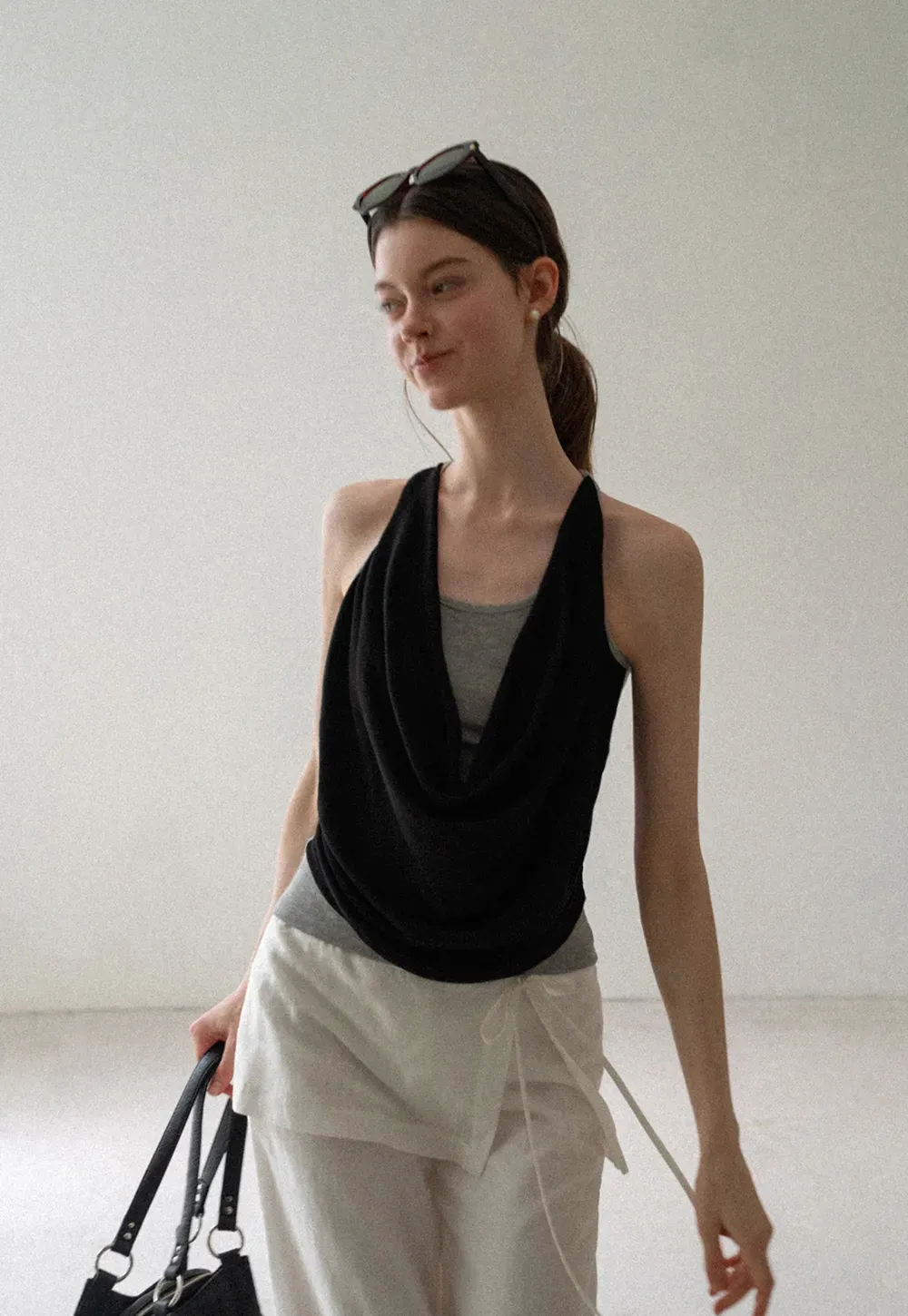 Draped Cowl Neck Sleeveless Top