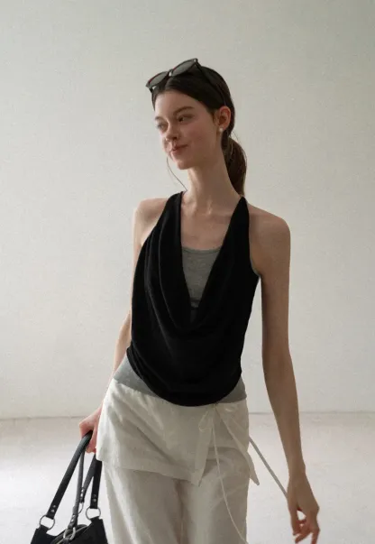 Draped Cowl Neck Sleeveless Top