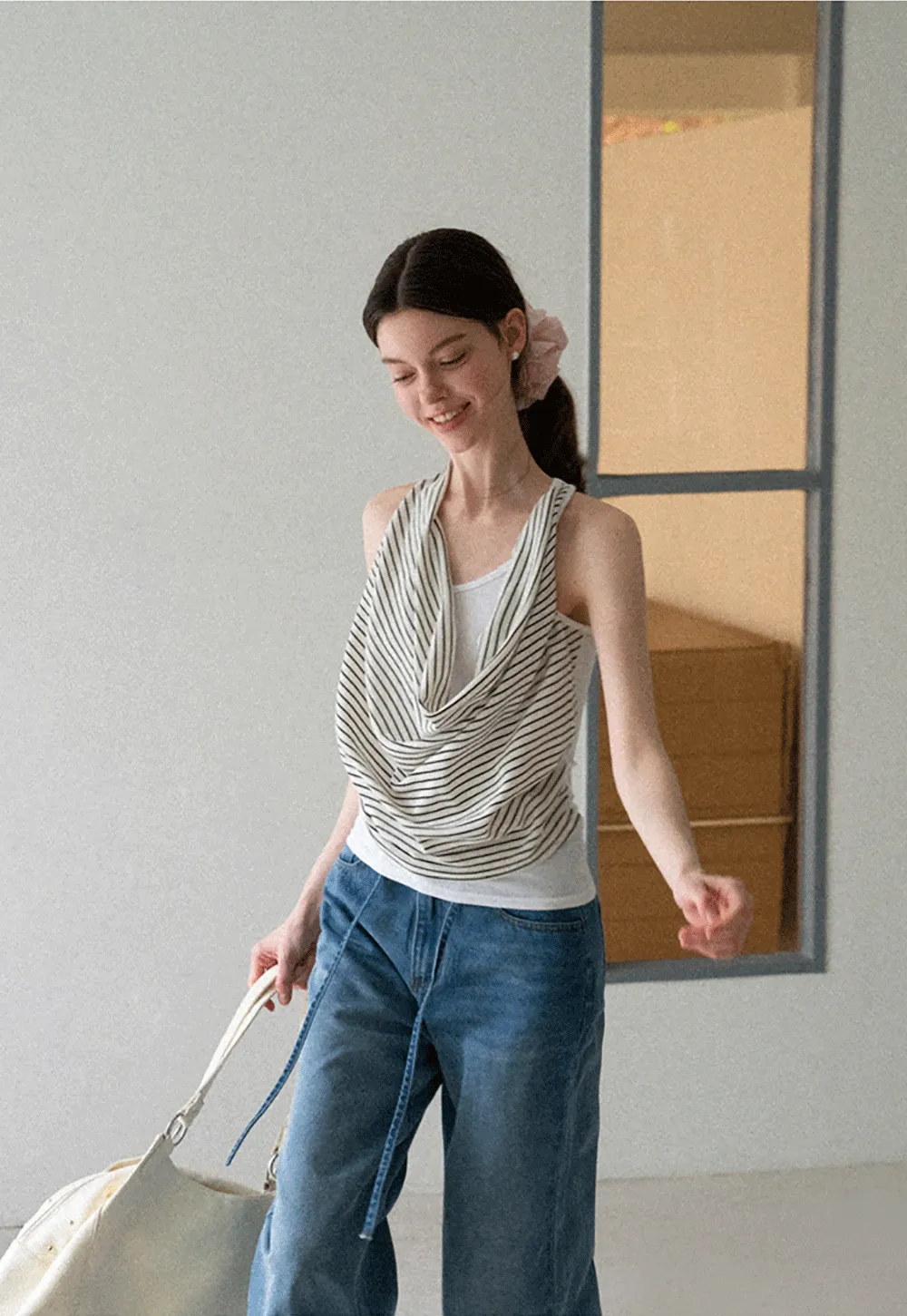 Draped Cowl Neck Sleeveless Top