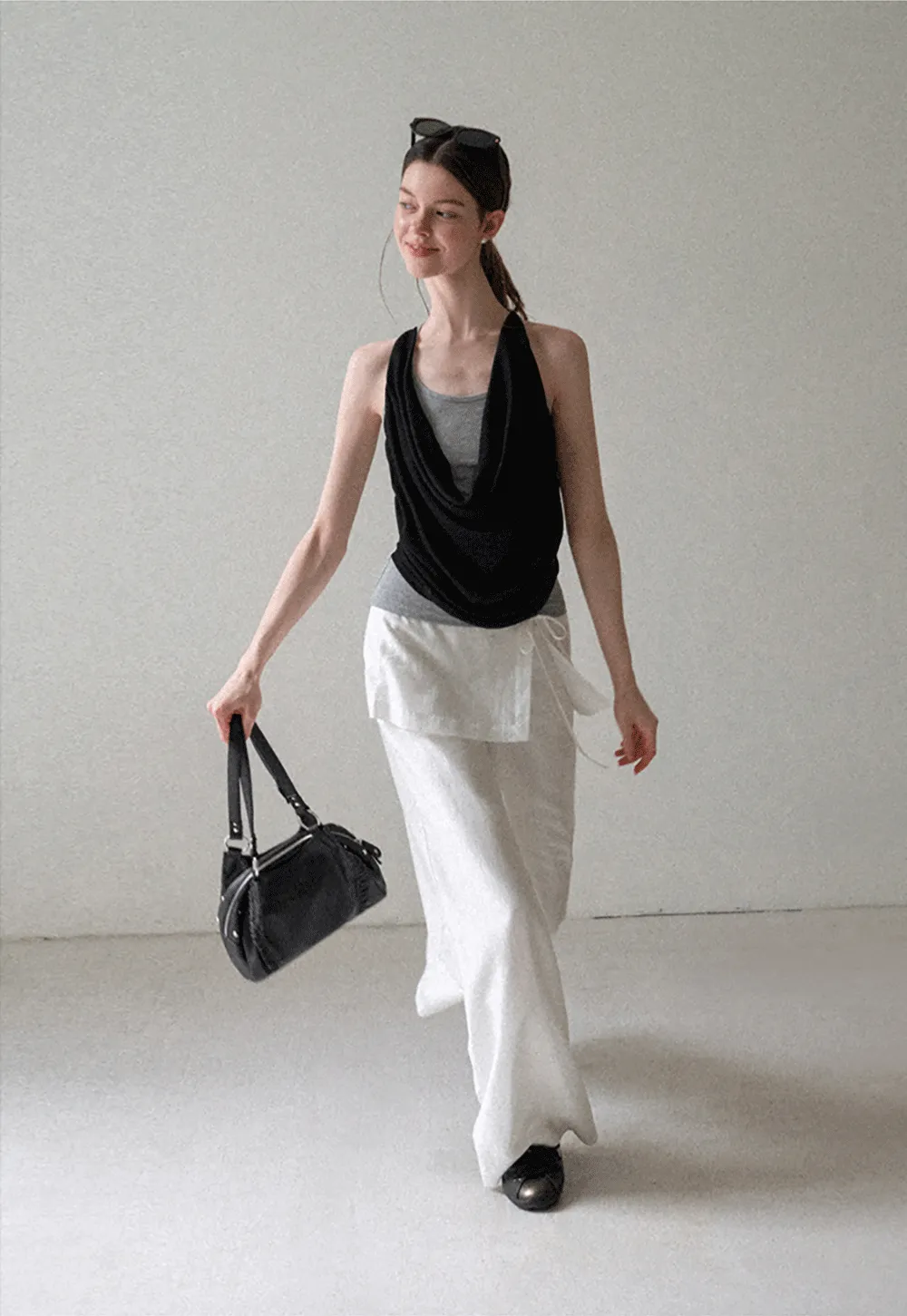 Draped Cowl Neck Sleeveless Top