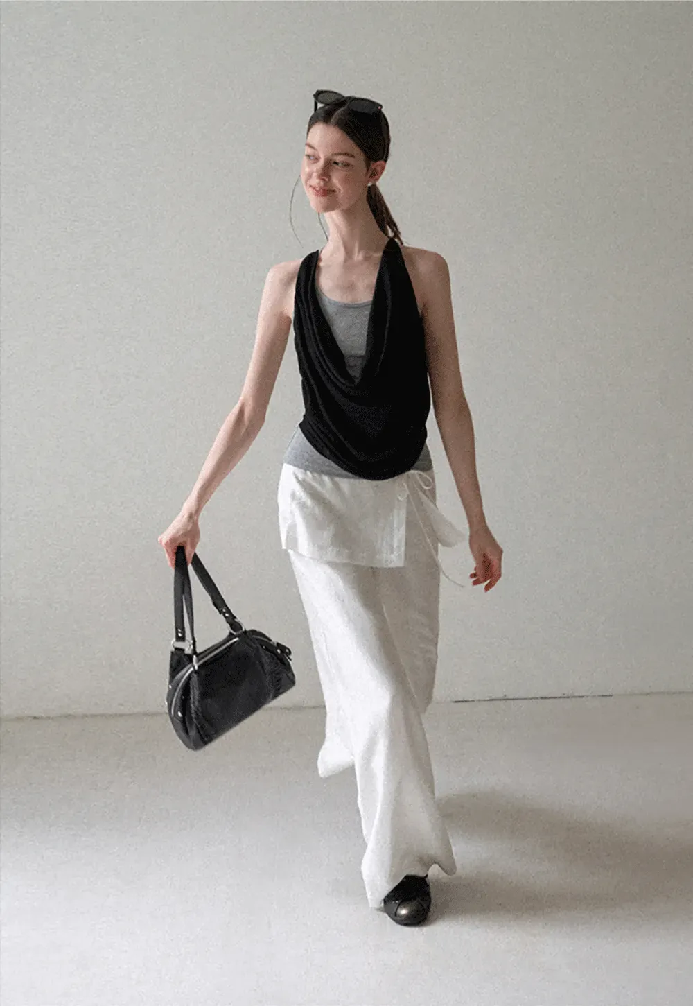 Draped Cowl Neck Sleeveless Top