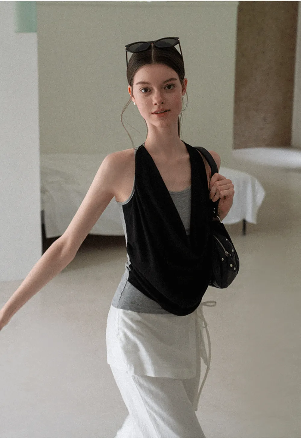 Draped Cowl Neck Sleeveless Top