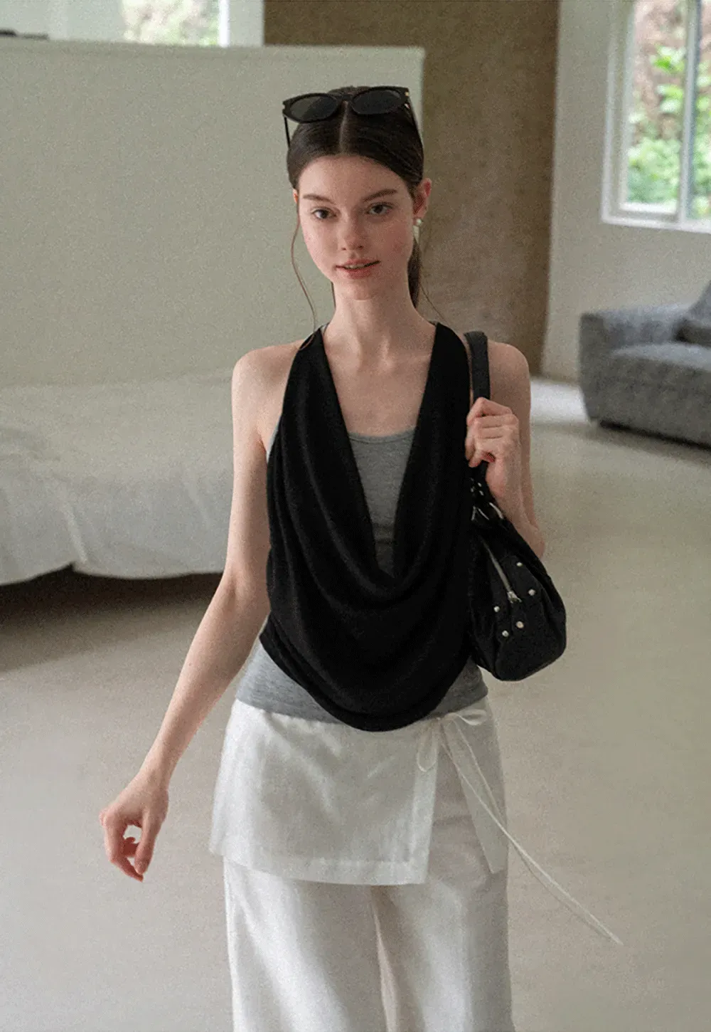 Draped Cowl Neck Sleeveless Top