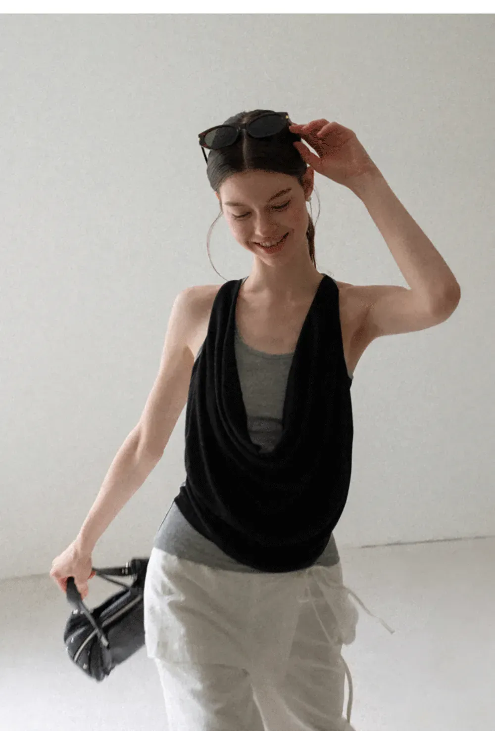 Draped Cowl Neck Sleeveless Top
