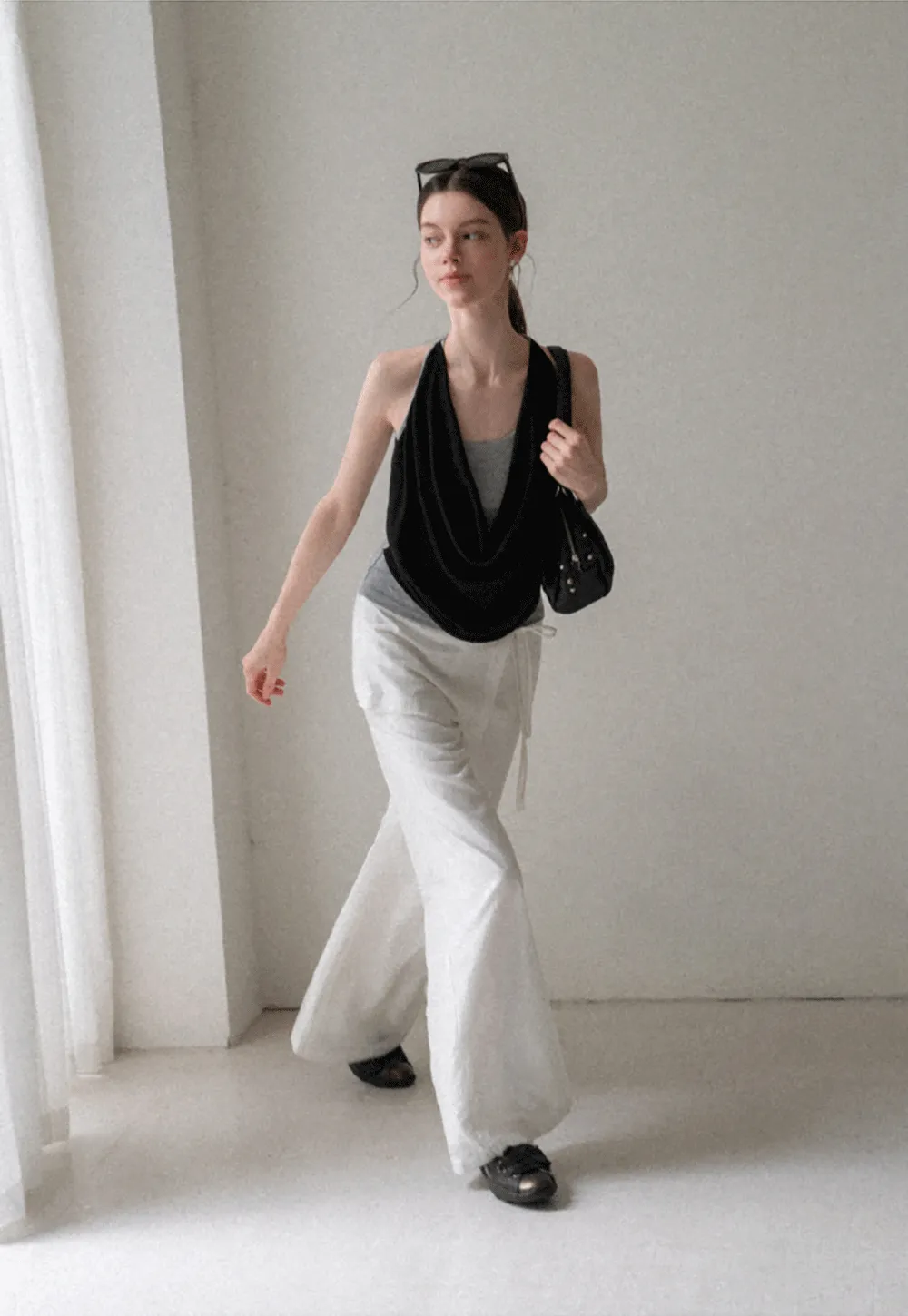 Draped Cowl Neck Sleeveless Top