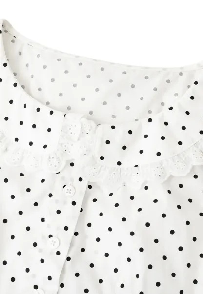 Polka Dot Sleeveless Top with Lace Collar