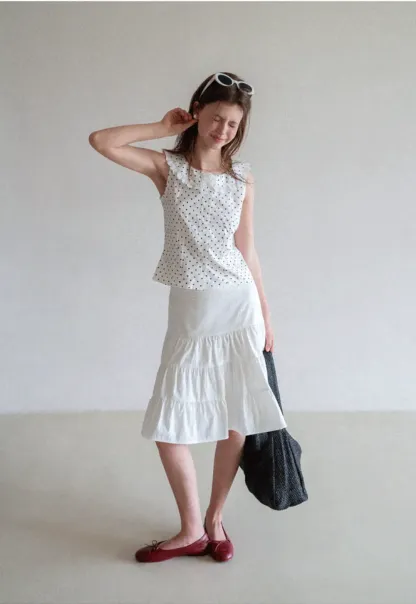 Polka Dot Sleeveless Top with Lace Collar
