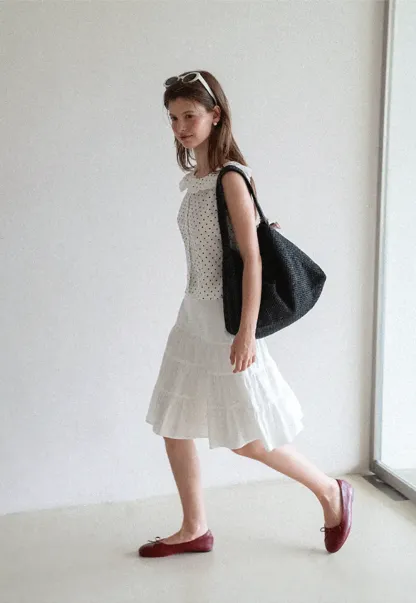 Polka Dot Sleeveless Top with Lace Collar