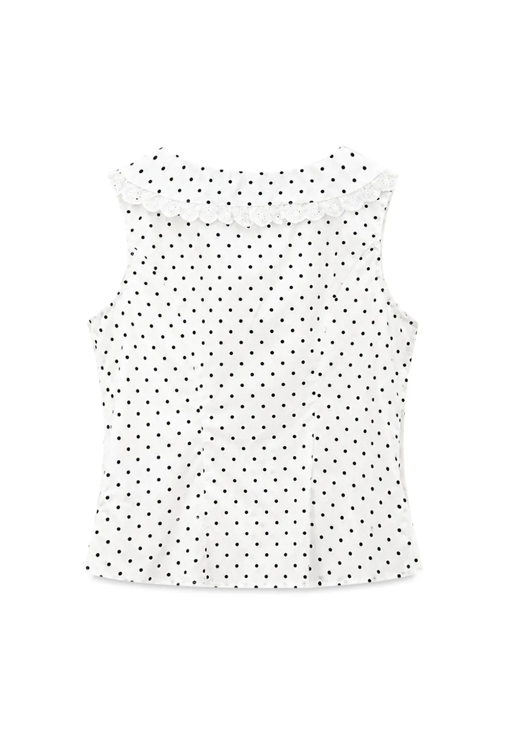 Polka Dot Sleeveless Top with Lace Collar