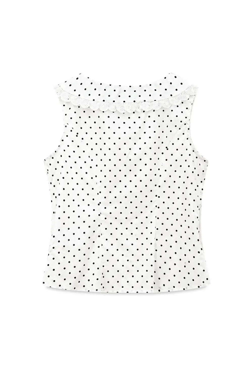 Polka Dot Sleeveless Top with Lace Collar
