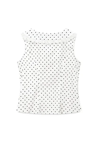 Polka Dot Sleeveless Top with Lace Collar