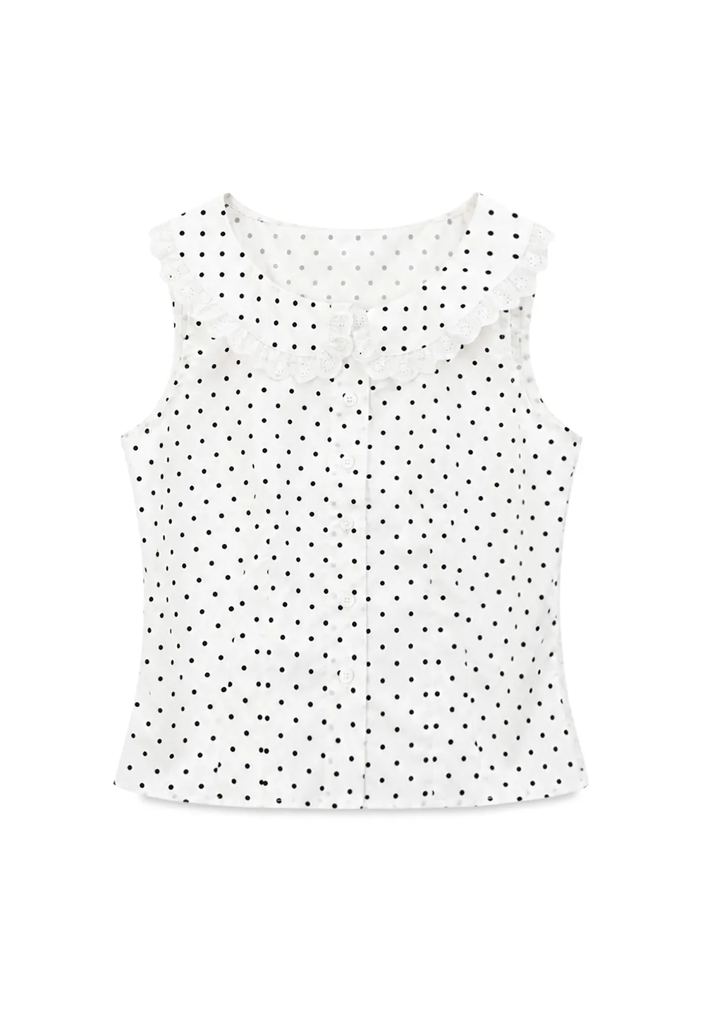 Polka Dot Sleeveless Top with Lace Collar