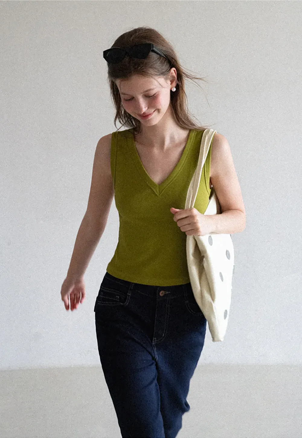 V Neck Ribbed Knit Cropped Tank Top
