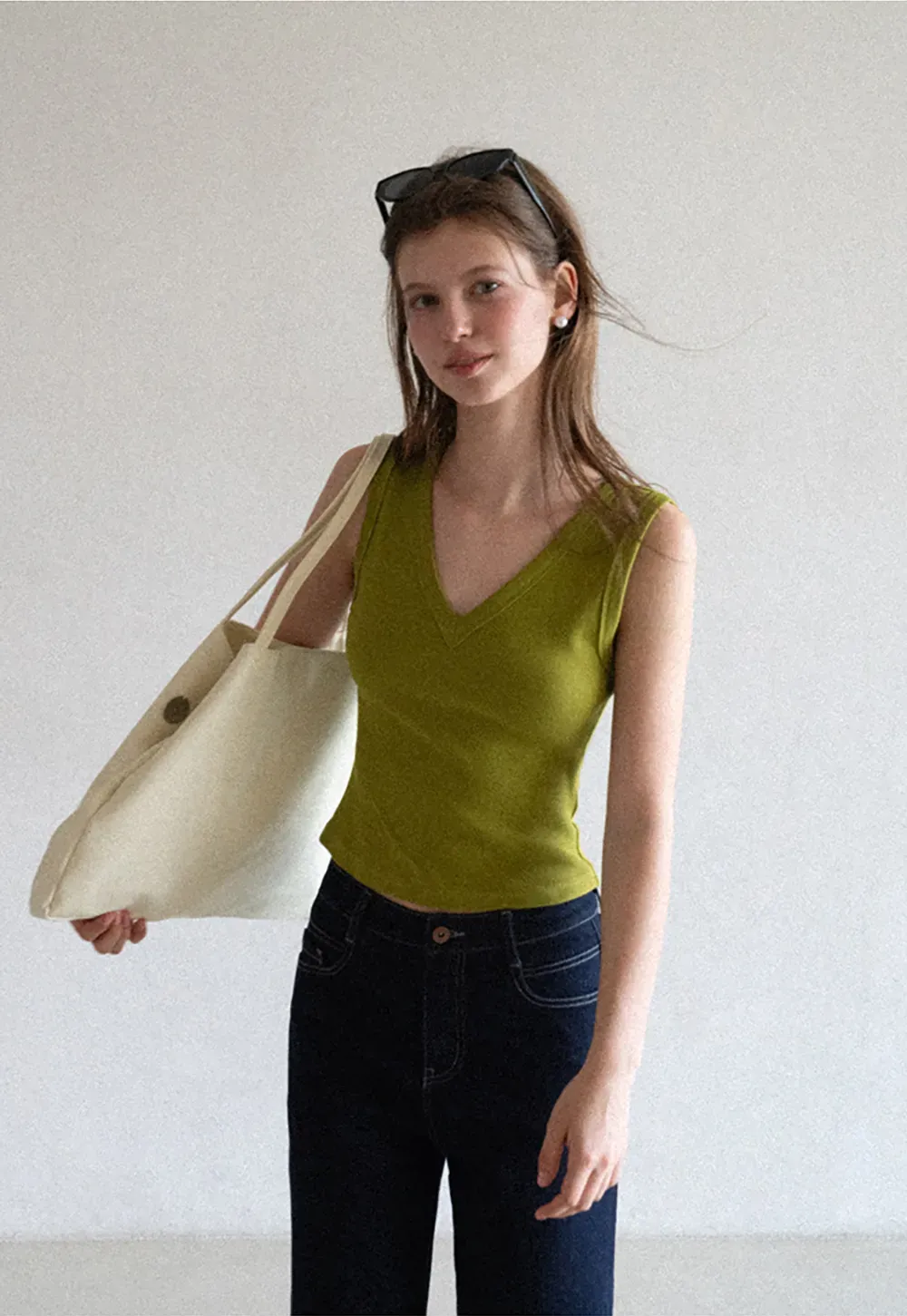 V Neck Ribbed Knit Cropped Tank Top