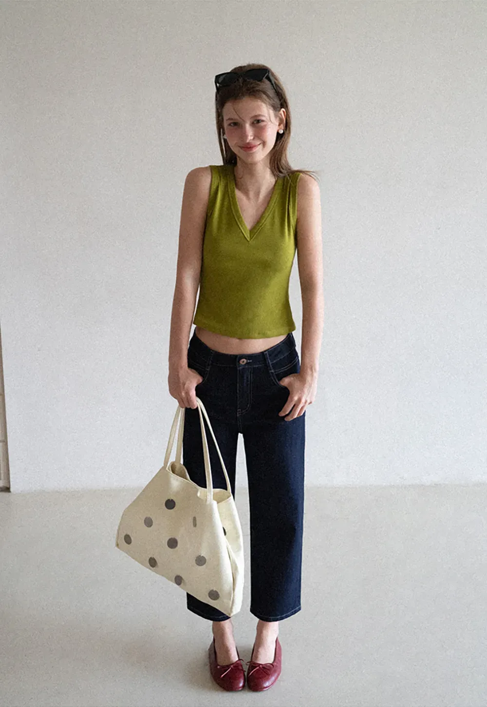 V Neck Ribbed Knit Cropped Tank Top