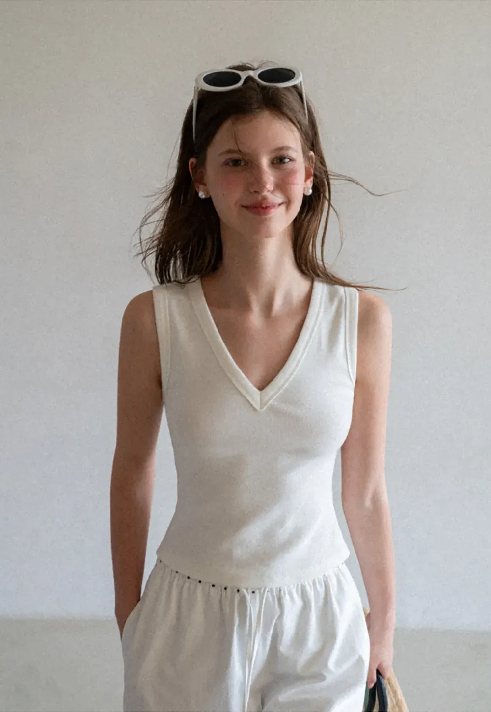V Neck Ribbed Knit Cropped Tank Top