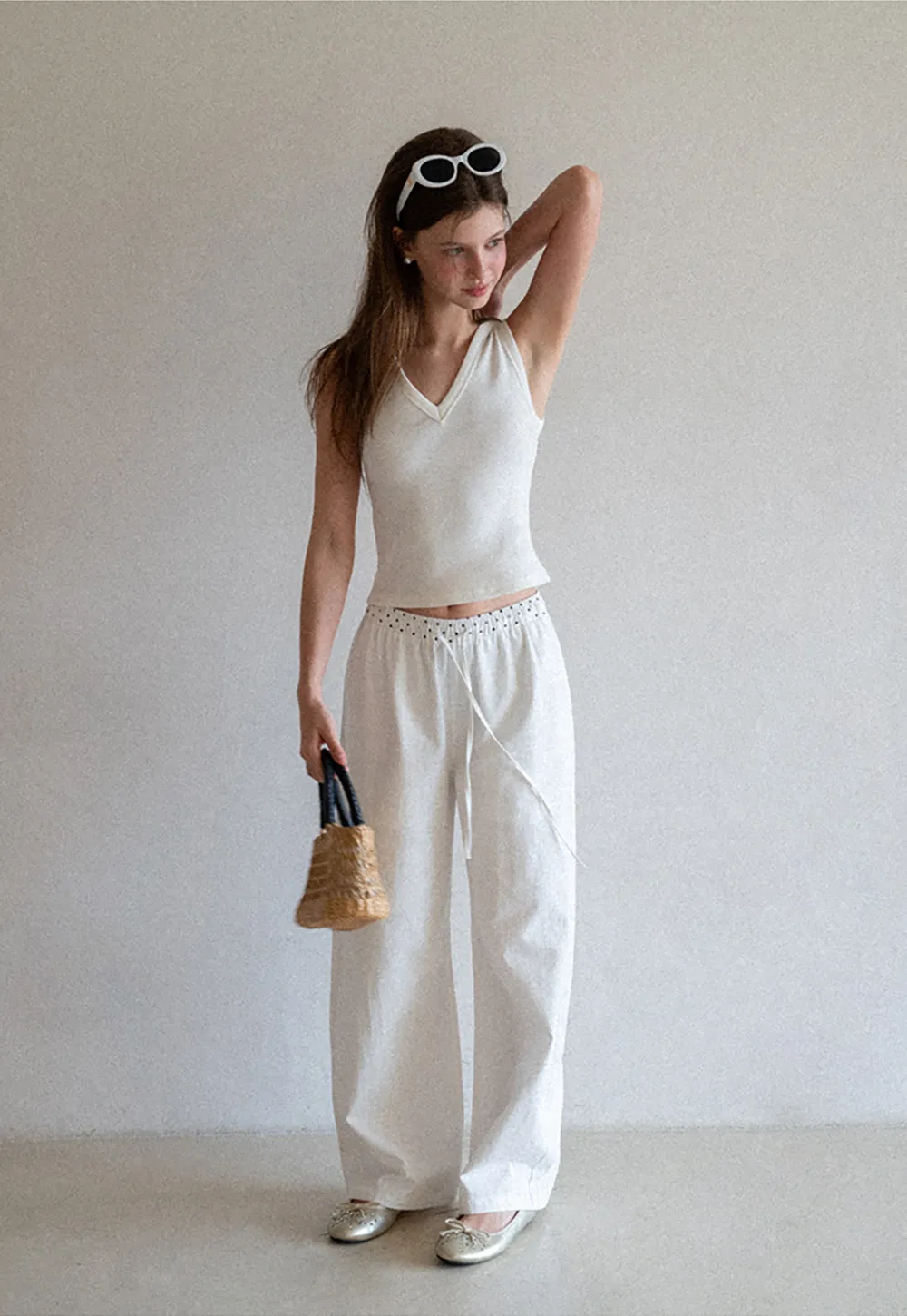 V Neck Ribbed Knit Cropped Tank Top