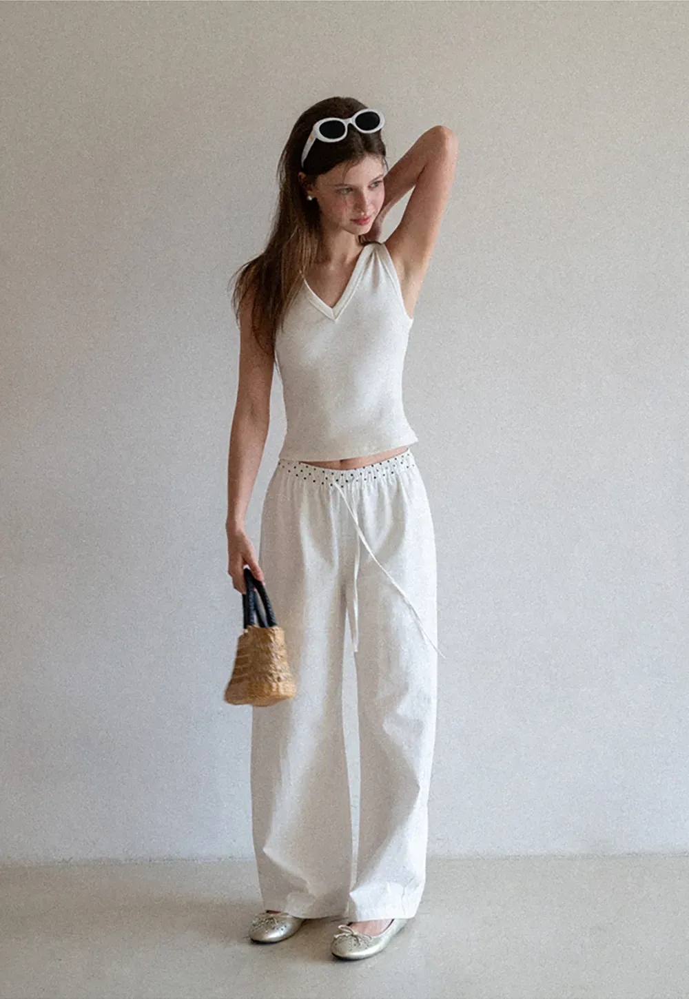 V Neck Ribbed Knit Cropped Tank Top