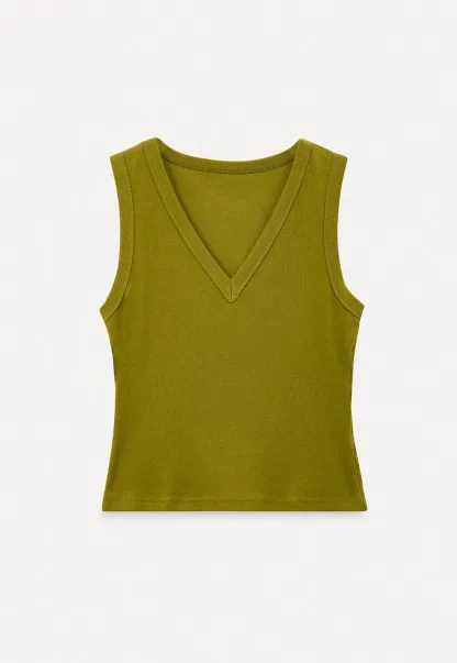 V Neck Ribbed Knit Cropped Tank Top