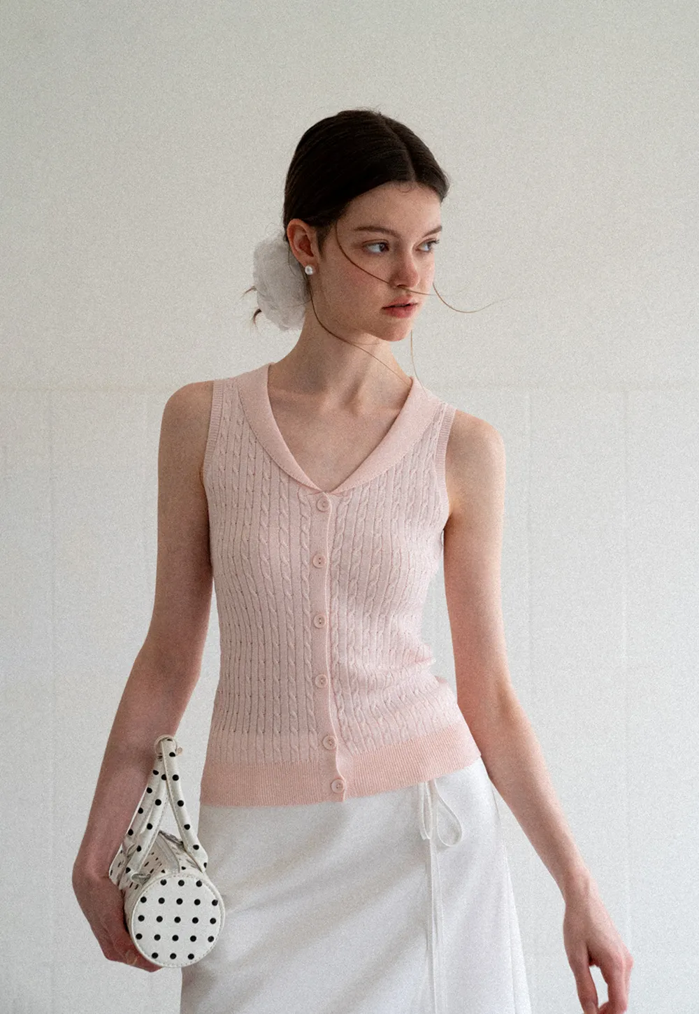 V Neck Ribbed Knit Sleeveless Top