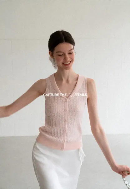 V Neck Ribbed Knit Sleeveless Top