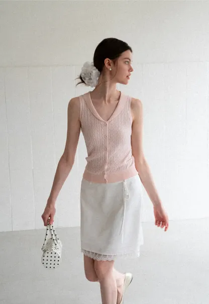 V Neck Ribbed Knit Sleeveless Top