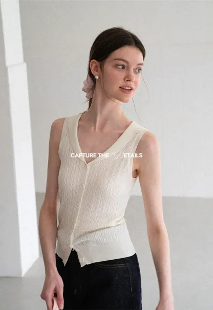 V Neck Ribbed Knit Sleeveless Top