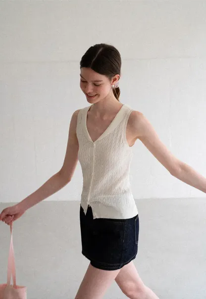 V Neck Ribbed Knit Sleeveless Top