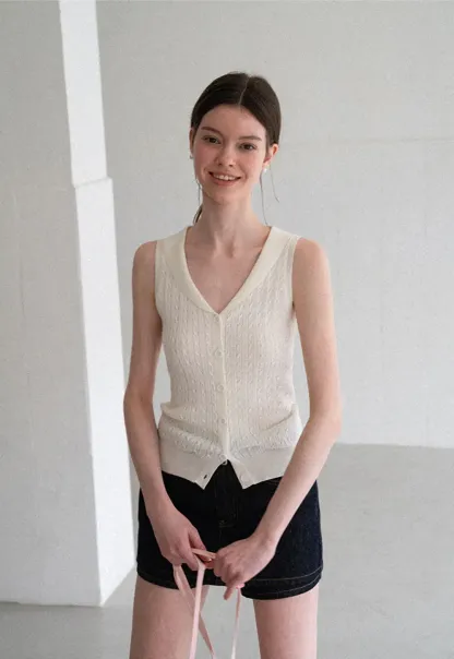 V Neck Ribbed Knit Sleeveless Top