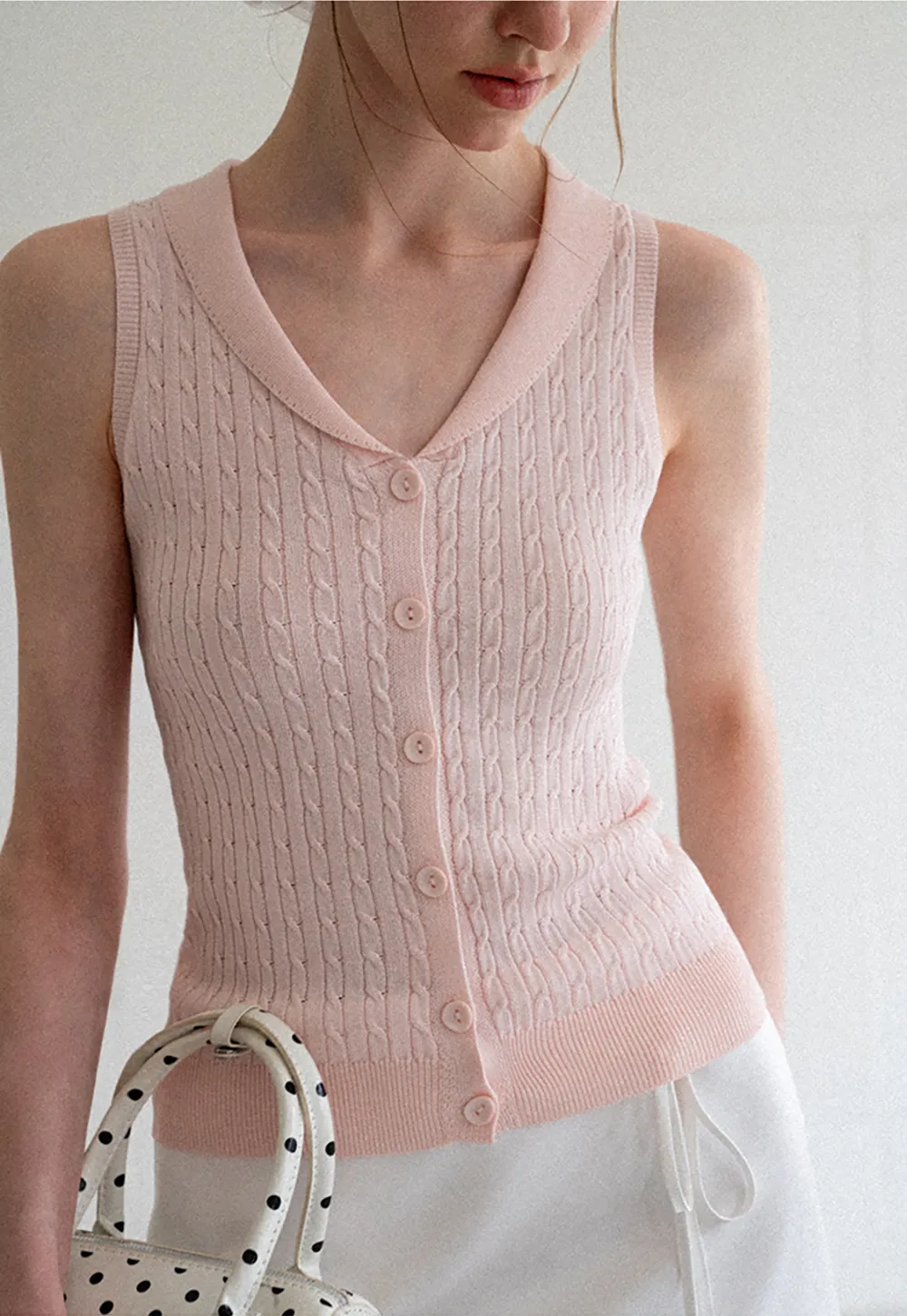 V Neck Ribbed Knit Sleeveless Top