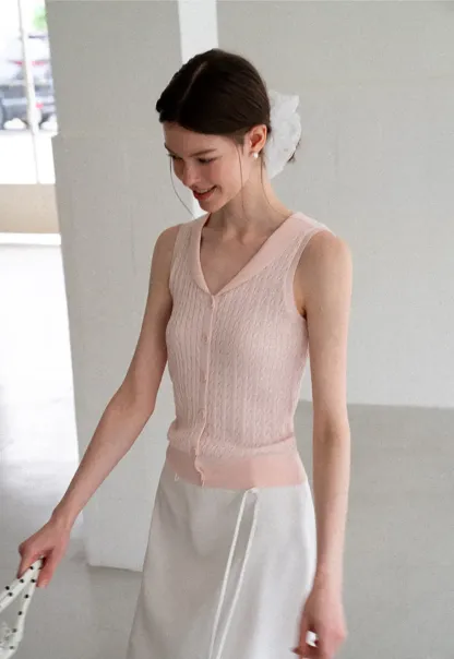 V Neck Ribbed Knit Sleeveless Top