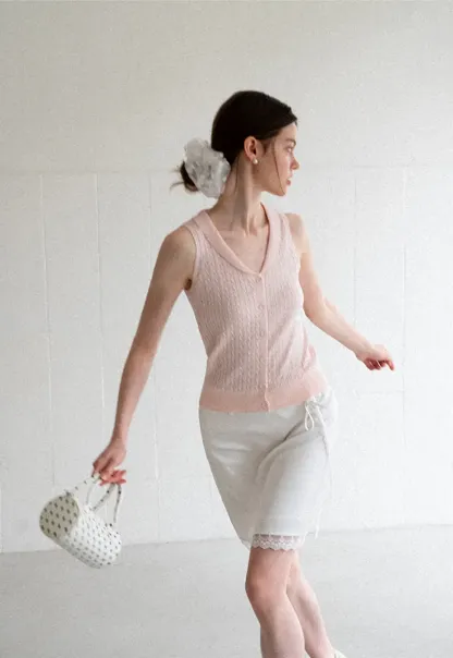 V Neck Ribbed Knit Sleeveless Top