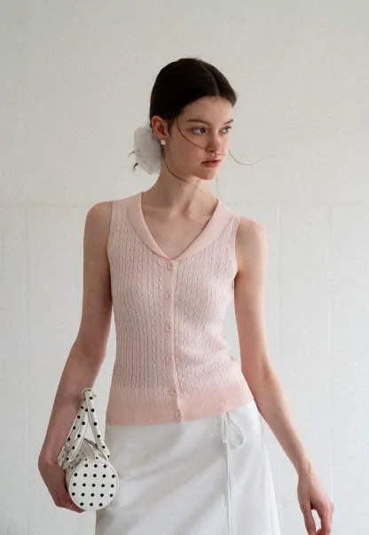 V Neck Ribbed Knit Sleeveless Top