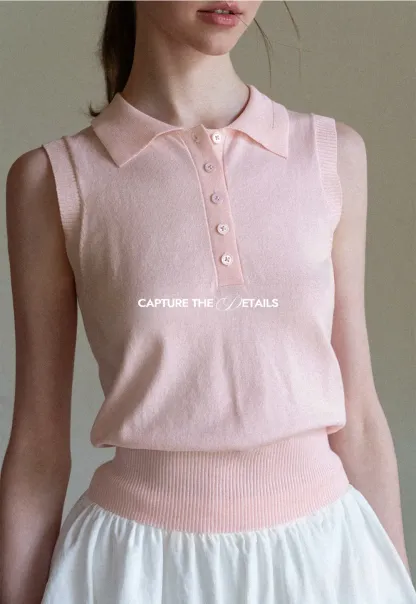 Polo Collar Sleeveless Knit Tank Top