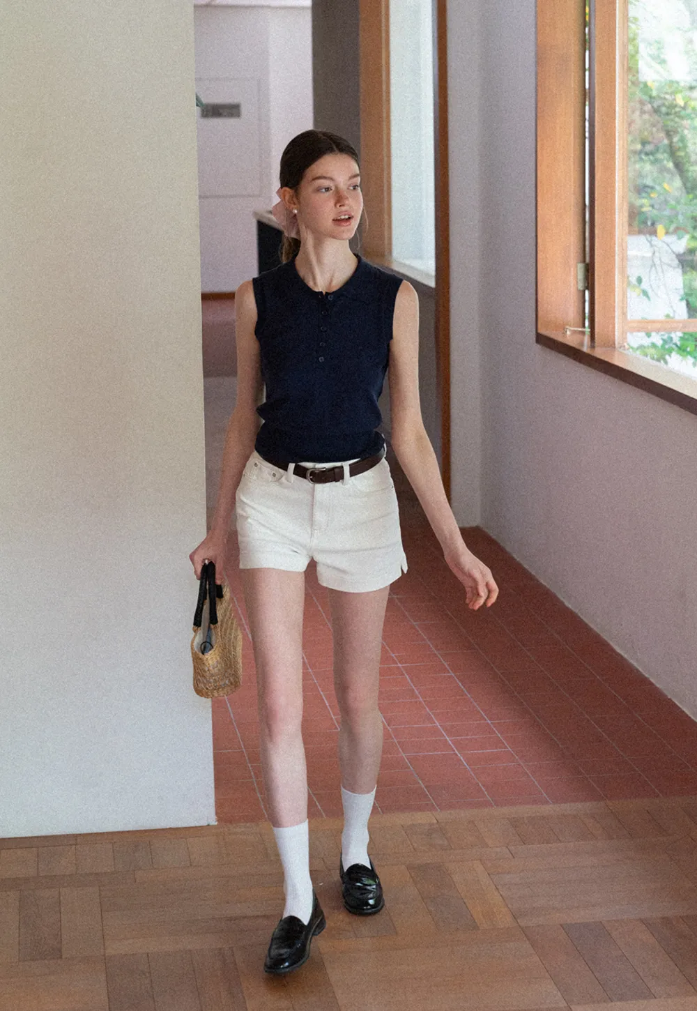 Polo Collar Sleeveless Knit Tank Top