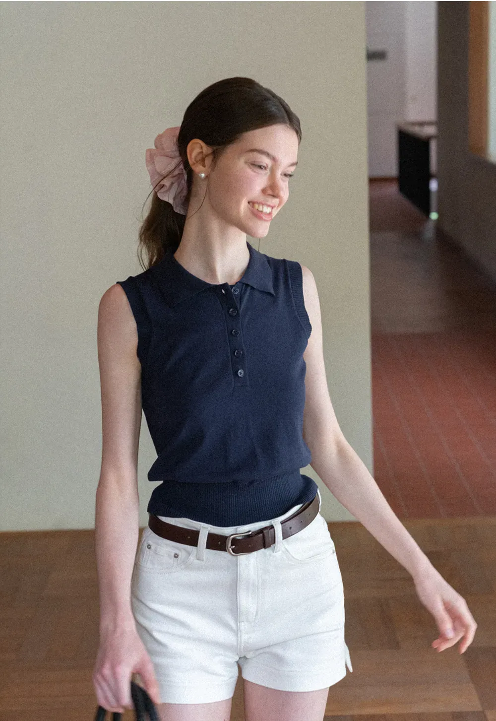 Polo Collar Sleeveless Knit Tank Top