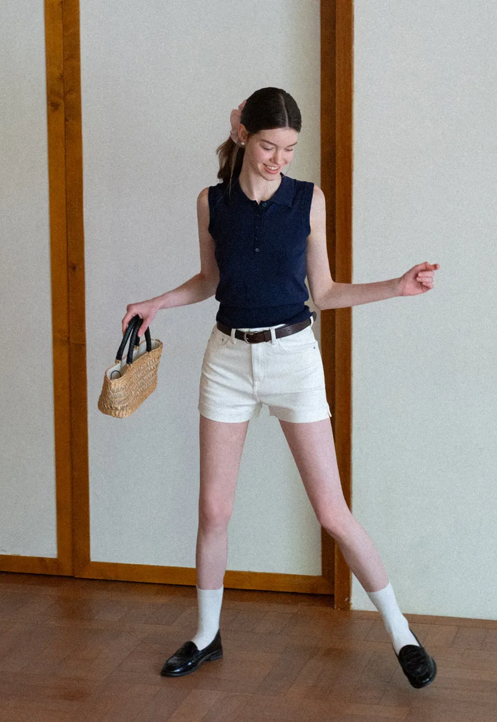 Polo Collar Sleeveless Knit Tank Top
