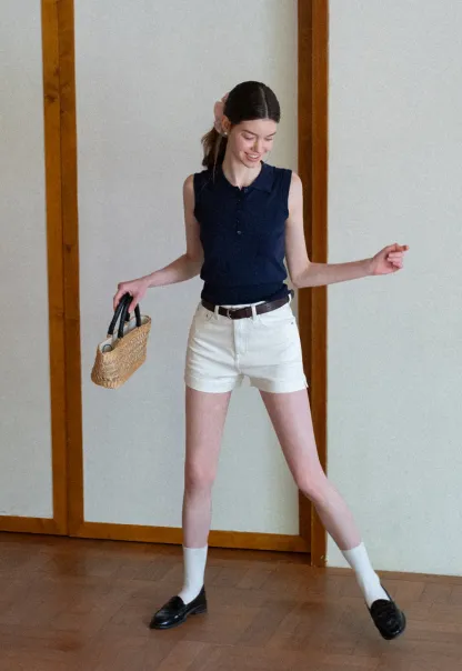 Polo Collar Sleeveless Knit Tank Top
